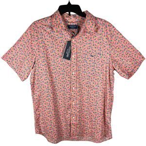 Vineyard Vines Pineapple Cape Cocktails Shirt Medium S/S Coral Pink Yellow NEW!